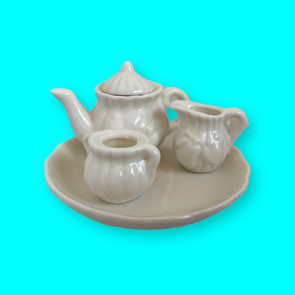 Doll Dishes, Doll Tea Set, Toy Dishes, Tiny Dishes, Roses, 5 pieces White 2” T - Picture 2 of 9